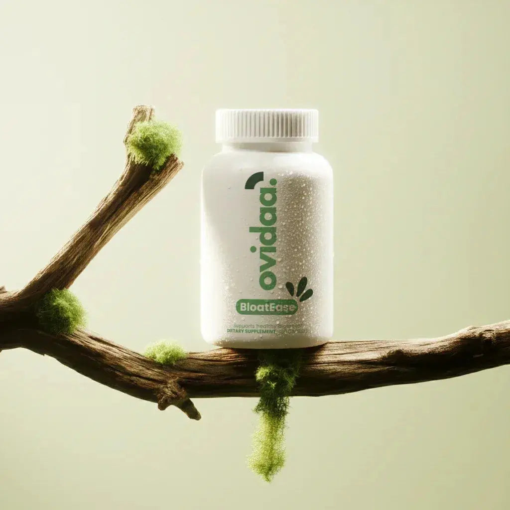 Natural digestive enzymes for post-meal bloating - BloatEase supplement by Ovidaa
