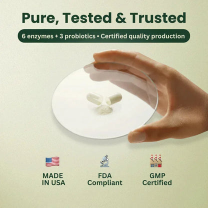Certified digestive enzyme supplement with 3 enzymes and probiotics - USA made